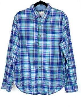 Bonobos Long Sleeve Button Up Shirt Blue & Green Plaid Gingham - Men's size M